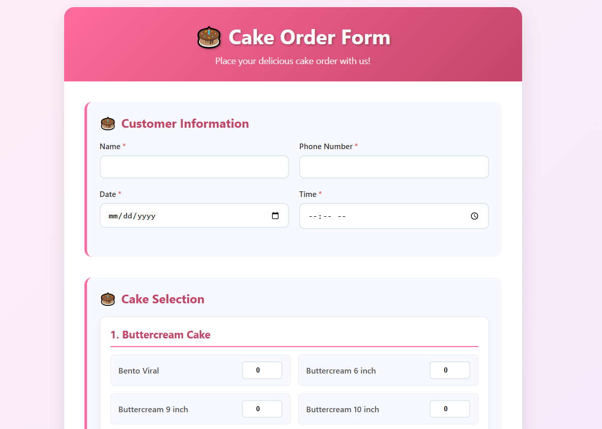 🎂 Cake Order Form - Landing Page